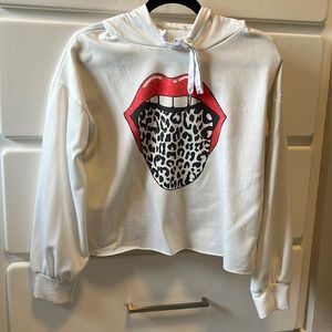 White Rolling Stones Cropped Sweatshirt!